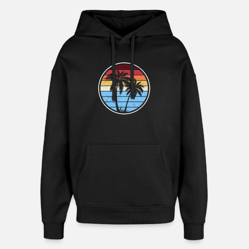 Retro Palm Sunset Circle - Oversized Unisex Hoodie by Stanley/Stella - black