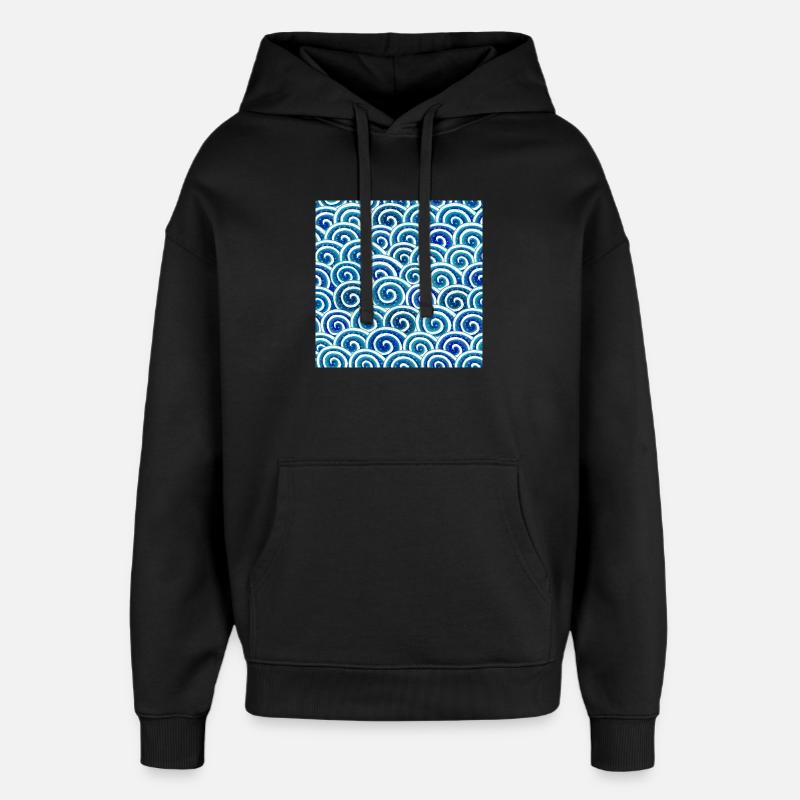 Expressive wave pattern in blue - Oversized Unisex Hoodie by Stanley/Stella - black