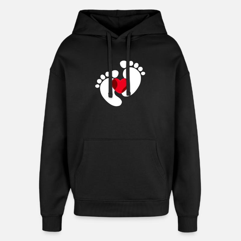Bébé Pieds Bébé Enceinte Coeur - Sweat à capuche unisexe Stanley/Stella Oversized - noir