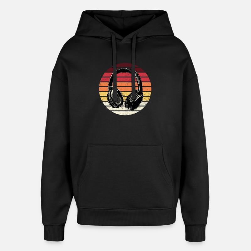 Retro Sunset Kopfhörer - Oversized Unisex Hoodie von Stanley/Stella - Schwarz