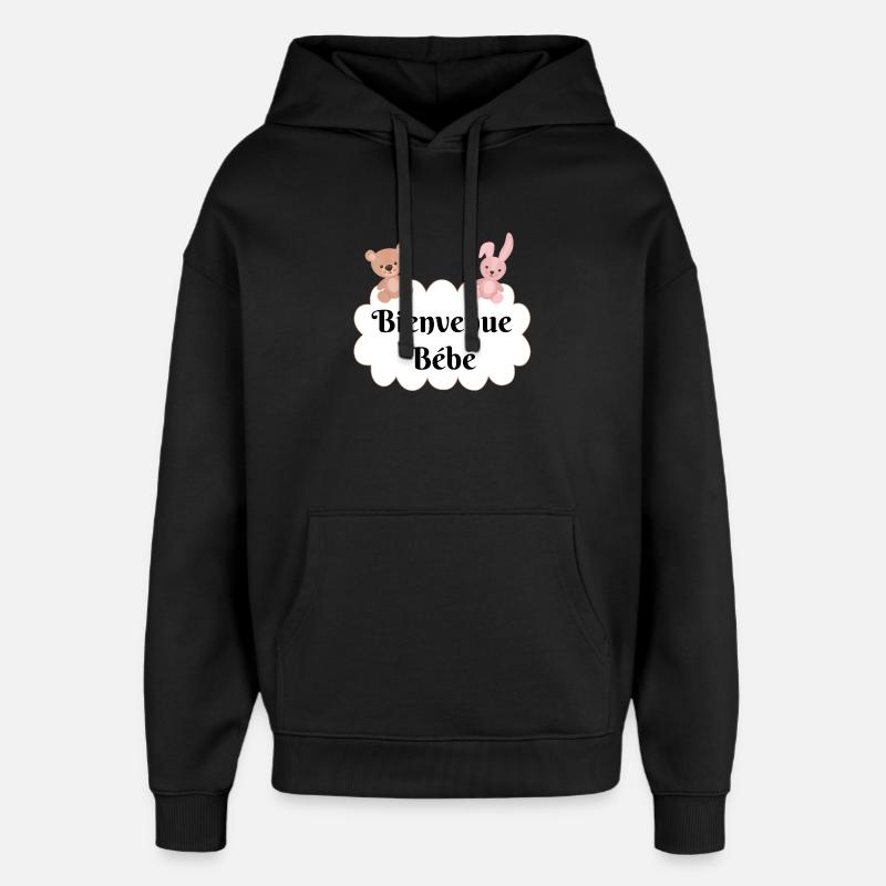 Bienvenue bébé ourson lapin nuage cadeau naissance - Sweat à capuche unisexe Stanley/Stella Oversized - noir