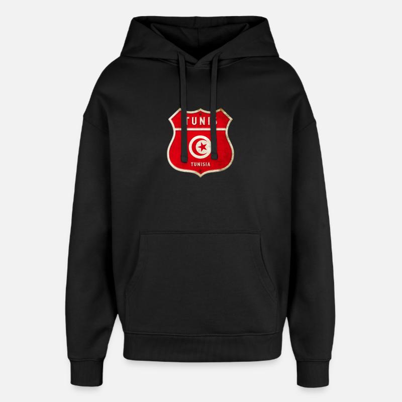 Tunis Tunisie Armoiries Drapeaux Design - Sweat à capuche unisexe Stanley/Stella Oversized - noir