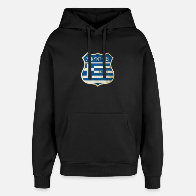 Zakynthos Grèce Armoiries Drapeaux Design - Sweat à capuche unisexe Stanley/Stella Oversized - noir