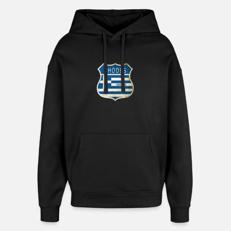 Rhodes Grèce Armoiries Drapeaux Design - Sweat à capuche unisexe Stanley/Stella Oversized - noir