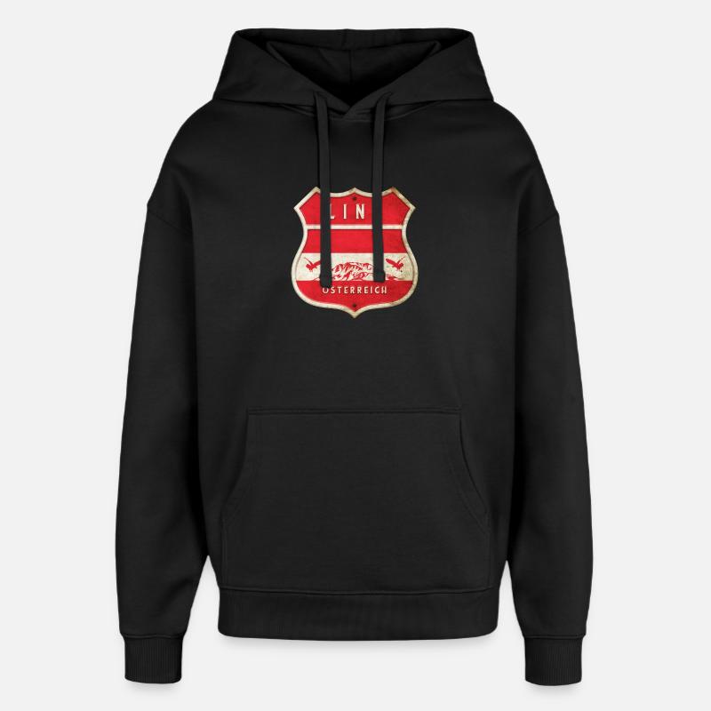 Linz Autriche Armoiries Drapeaux Design - Sweat à capuche unisexe Stanley/Stella Oversized - noir