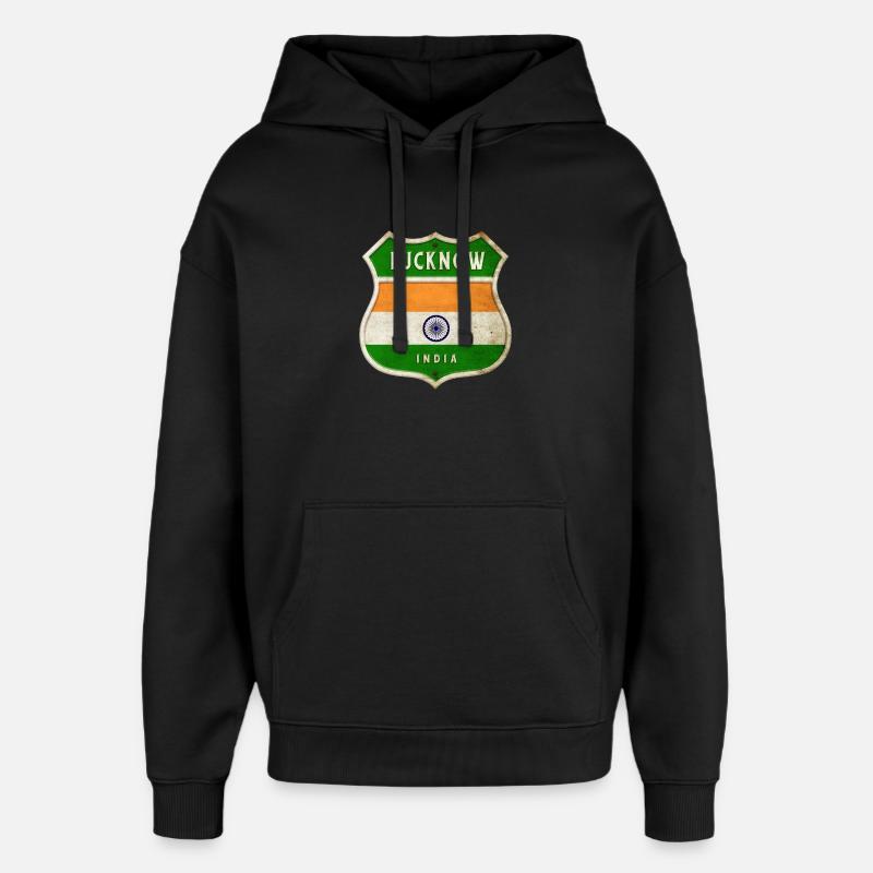 Lucknow Inde Armoiries Drapeaux Design - Sweat à capuche unisexe Stanley/Stella Oversized - noir