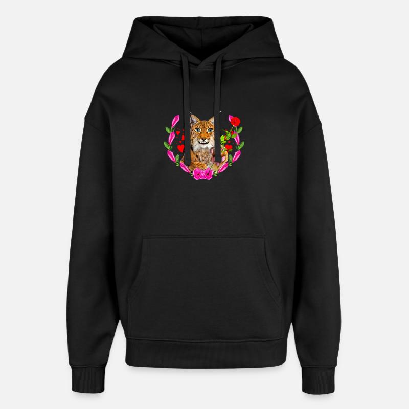 Chat lynx avec rose pour l’amour - Sweat à capuche unisexe Stanley/Stella Oversized - noir