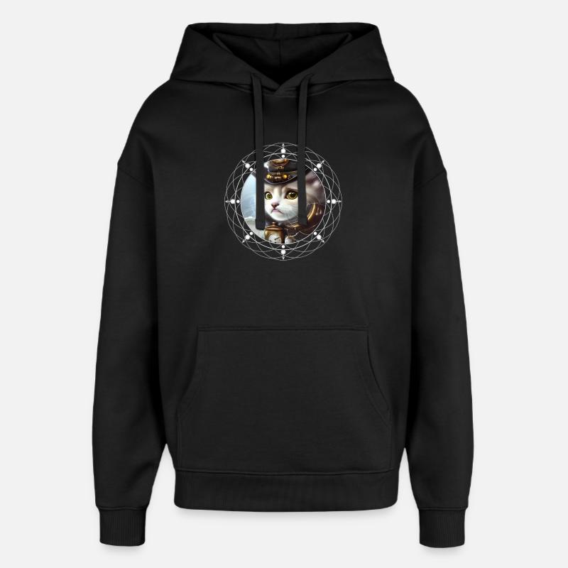 Chaton steampunk mignon - Sweat à capuche unisexe Stanley/Stella Oversized - noir