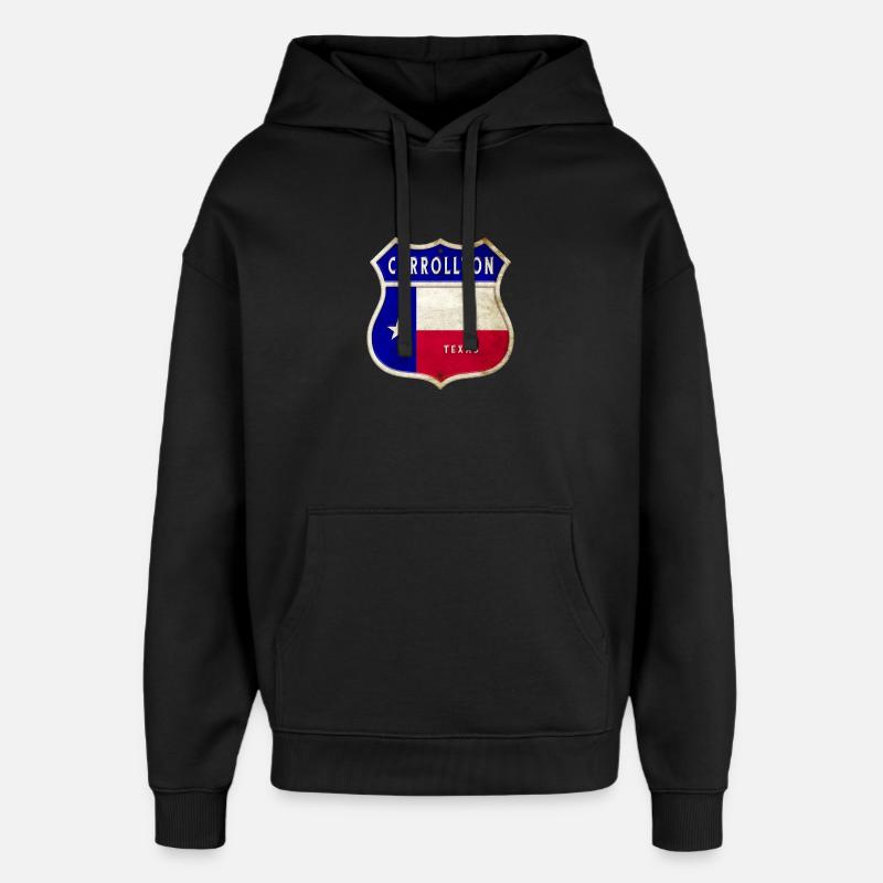 Carrollton Texas Crest Flag Design - Oversized Unisex Hoodie by Stanley/Stella - black
