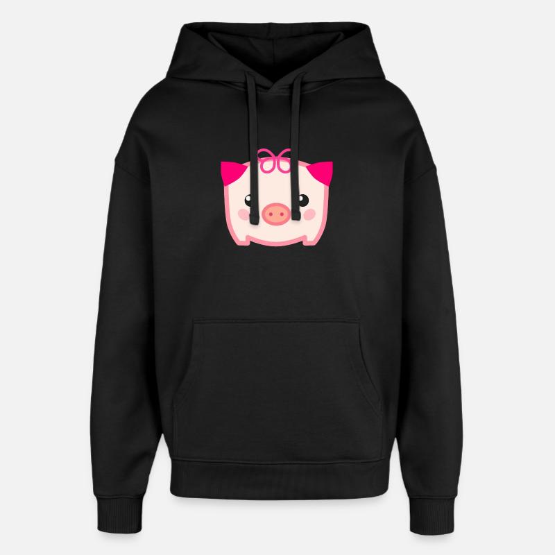 Cochon mignon Kawaii - Sweat à capuche unisexe Stanley/Stella Oversized - noir