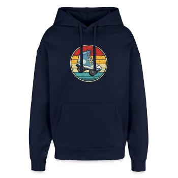 Retro Sonnenuntergang Rollschuh Kreis - Oversized Unisex Hoodie von Stanley/Stella - Navy - Vorne - AI Model Female 172 light (172cm) & AI Model Male 185 light (185cm)