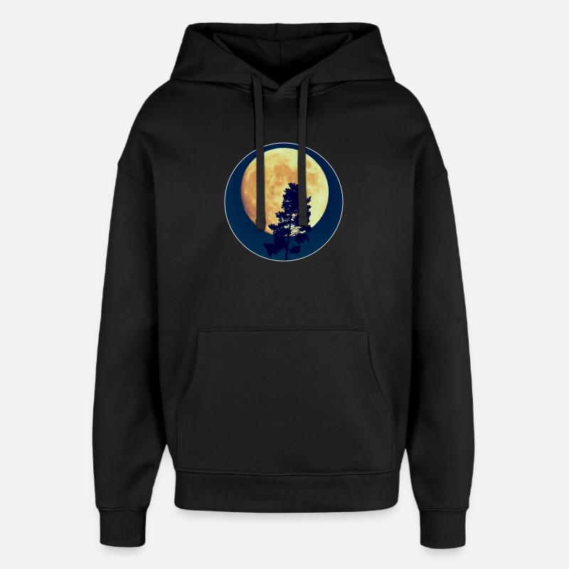 Moonlit Night Forest Silhouette - Oversized Unisex Hoodie by Stanley/Stella - black