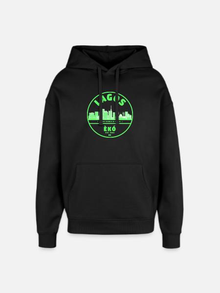 Lagos Neon Skyline Green - Oversized Unisex Hoodie by Stanley/Stella - black