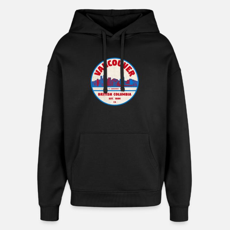 Vancouver Skyline Rétro Badge Canada - Sweat à capuche unisexe Stanley/Stella Oversized - noir