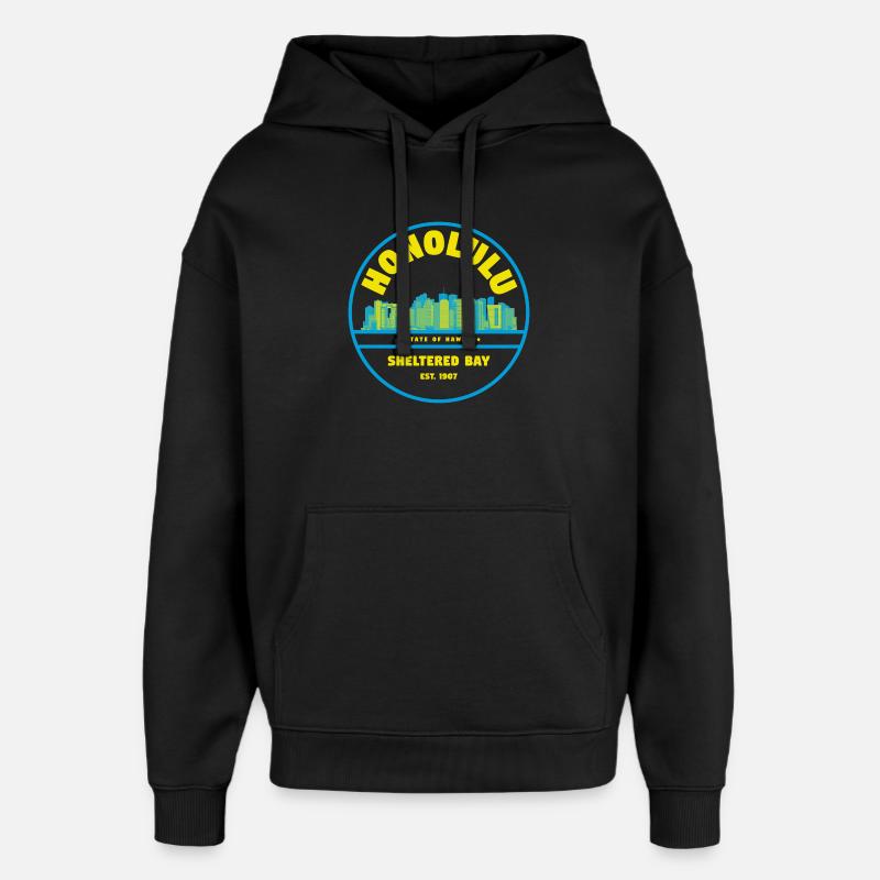 Badge rétro Honolulu Skyline - Sweat à capuche unisexe Stanley/Stella Oversized - noir