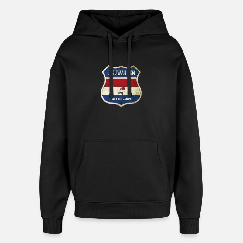 Leeuwarden Pays-Bas Drapeaux Armoiries - Sweat à capuche unisexe Stanley/Stella Oversized - noir
