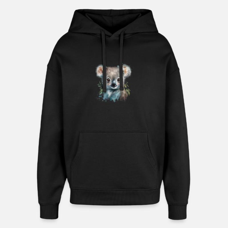 Koala Aquarelle Feuillage - Sweat à capuche unisexe Stanley/Stella Oversized - noir