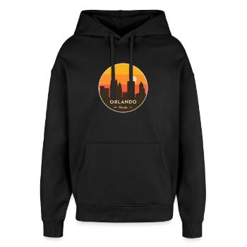 Orlando Skyline Sonnenuntergang - Oversized Unisex Hoodie von Stanley/Stella - Schwarz - Vorne - AI Model Female 172 light (172cm) & AI Model Male 185 light (185cm)
