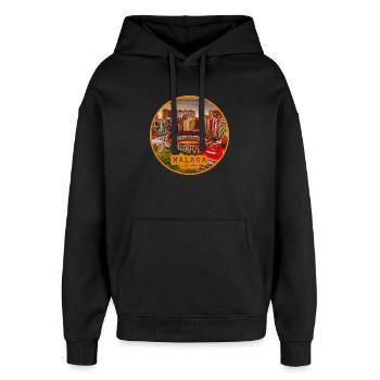 Malaga Bullring Panorama - Oversized Unisex Hoodie by Stanley/Stella - black - Front - AI Model Female 172 light (172cm) & AI Model Male 185 light (185cm)