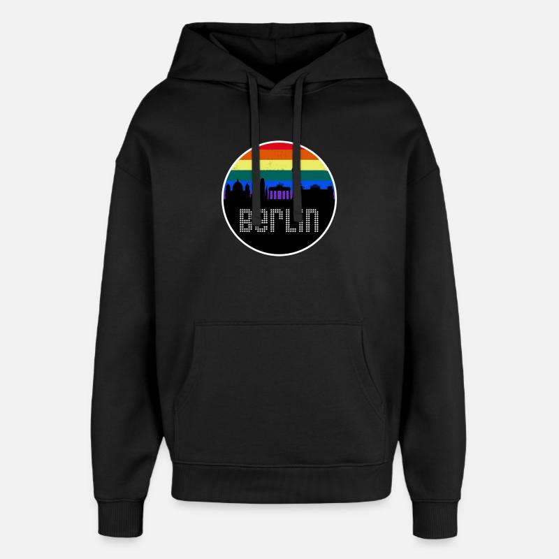 Berlin Skyline Arc-en-ciel - Sweat à capuche unisexe Stanley/Stella Oversized - noir
