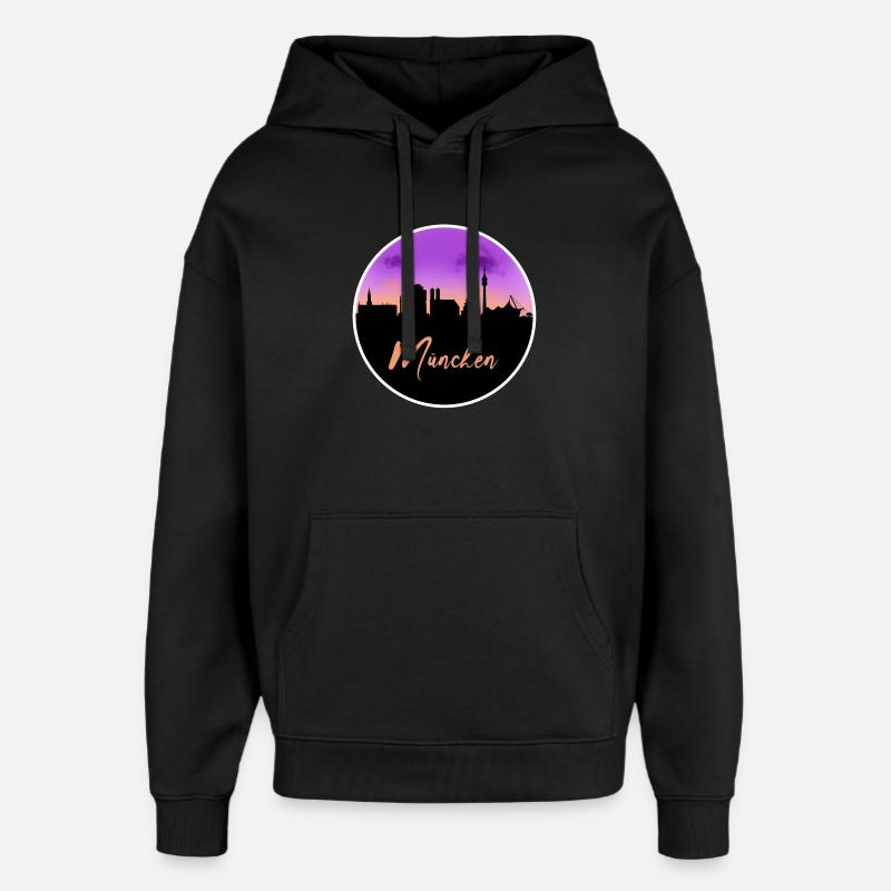 Munich Fine Skyline - Sweat à capuche unisexe Stanley/Stella Oversized - noir