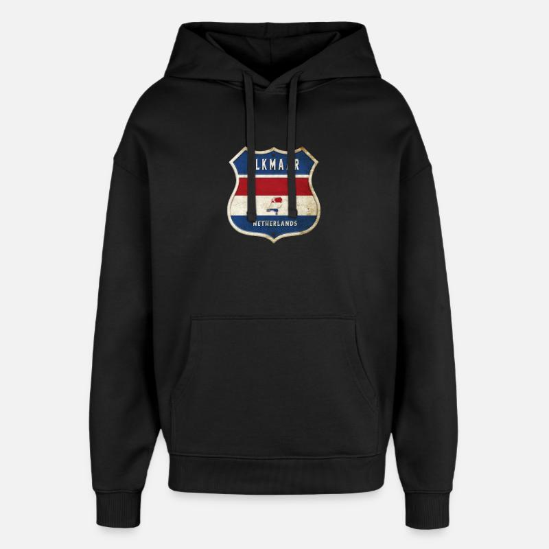 Alkmaar Pays-Bas Drapeaux Armoiries - Sweat à capuche unisexe Stanley/Stella Oversized - noir
