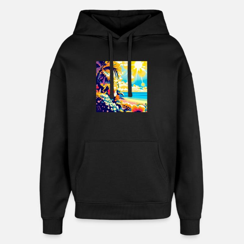 Plage tropicale rétro et soleil - Sweat à capuche unisexe Stanley/Stella Oversized - noir
