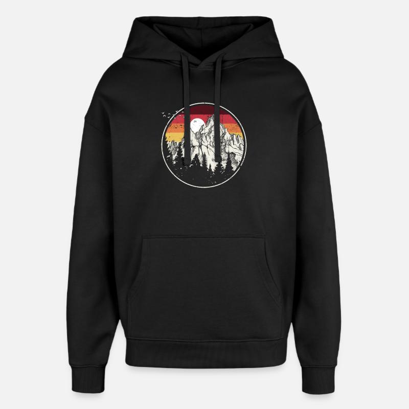 Retro Mountain Sunset Circle - Oversized Unisex Hoodie by Stanley/Stella - black