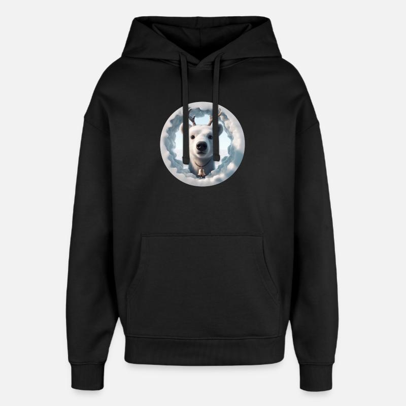 Rentier Kopf schaut durch Eis - Oversized Unisex Hoodie von Stanley/Stella - Schwarz