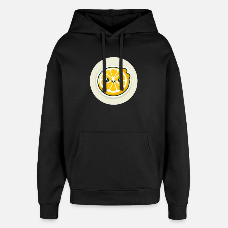 Yellow lemon slice with face - Oversized Unisex Hoodie by Stanley/Stella - black