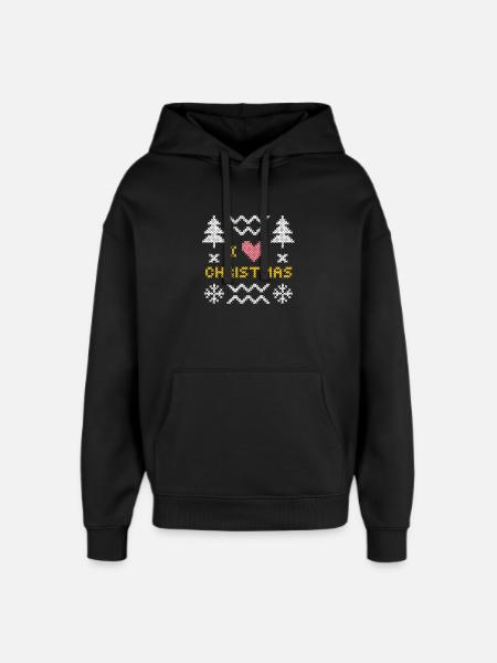 Festliches Strickherz mit Weihnachtsbäumen - Oversized Unisex Hoodie von Stanley/Stella - Schwarz
