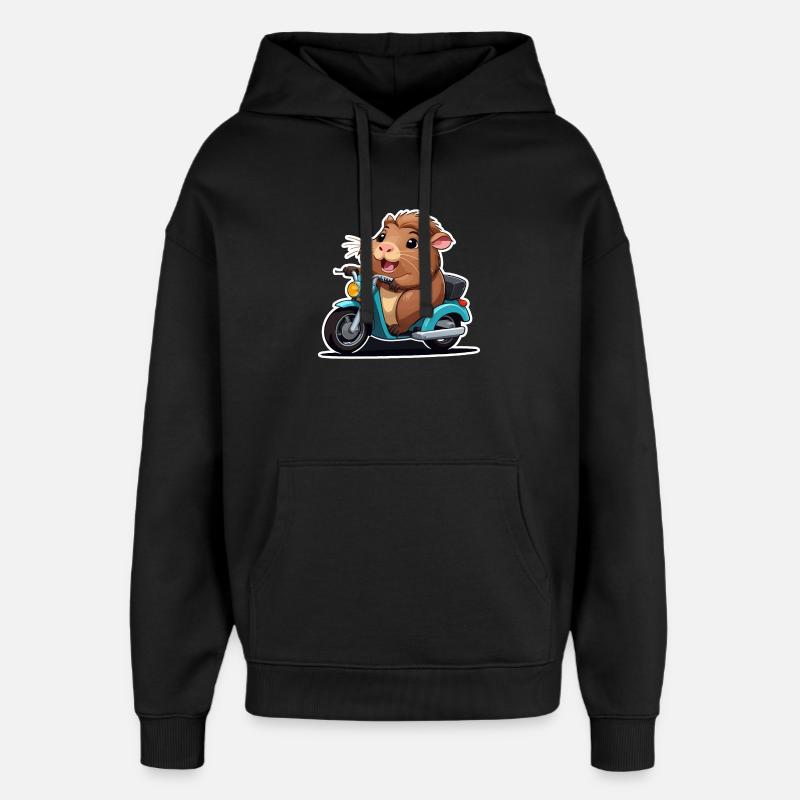 Cochon d’Inde sur cyclomoteur - Sweat à capuche unisexe Stanley/Stella Oversized - noir