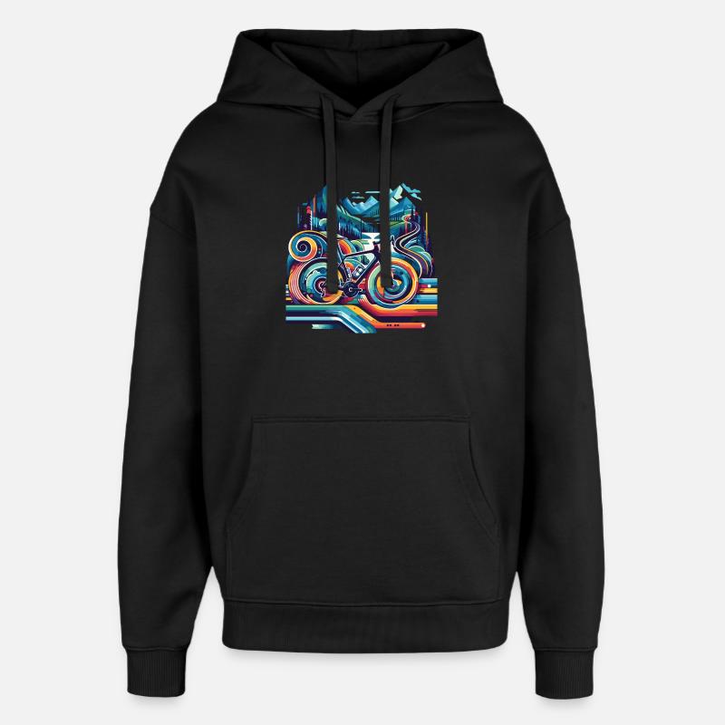 Bicycle with wavy lines - Oversized Unisex Hoodie by Stanley/Stella - black