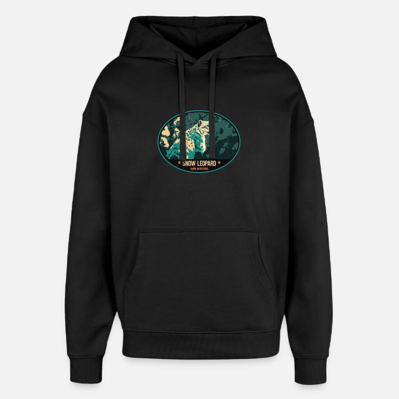 Schneeleopard Illustration Aufnäher - Oversized Unisex Hoodie von Stanley/Stella - Schwarz