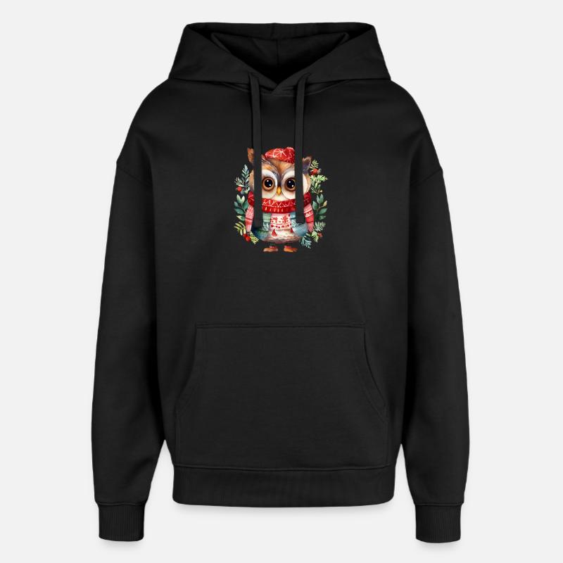 Wintereule mit rotem Schal - Oversized Unisex Hoodie von Stanley/Stella - Schwarz
