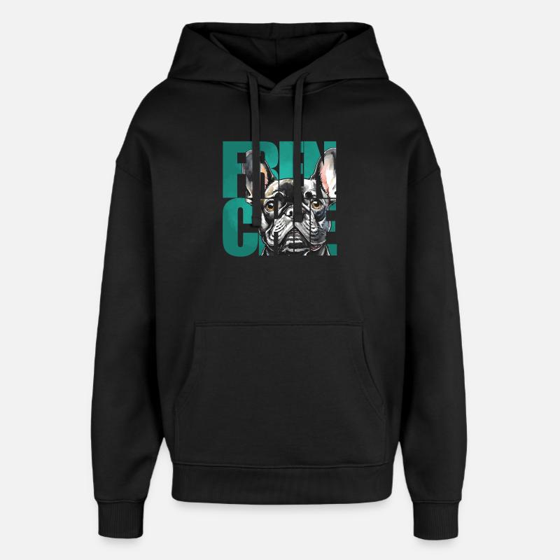 Portrait de bouledogue français - Sweat à capuche unisexe Stanley/Stella Oversized - noir