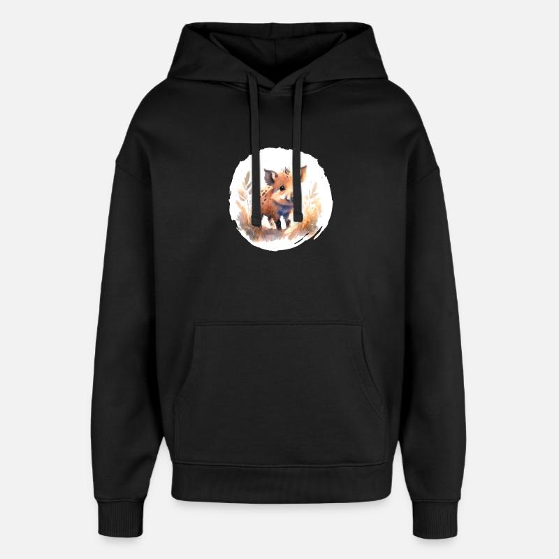 Sanglier Porcelet Aquarelle - Sweat à capuche unisexe Stanley/Stella Oversized - noir