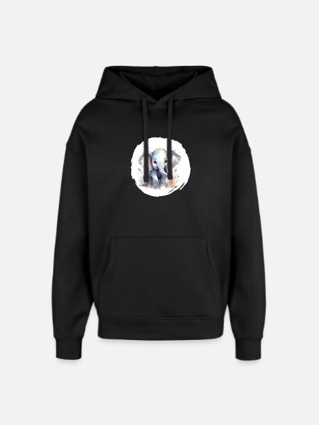 Aquarelle Éléphant - Sweat à capuche unisexe Stanley/Stella Oversized - noir
