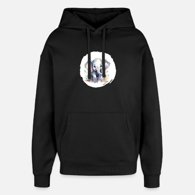 Aquarelle Éléphant - Sweat à capuche unisexe Stanley/Stella Oversized - noir