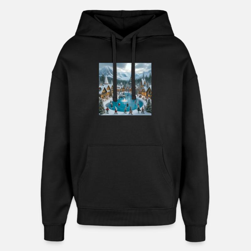 Skandinavisches Weihnachtsdorf - Oversized Unisex Hoodie von Stanley/Stella - Schwarz