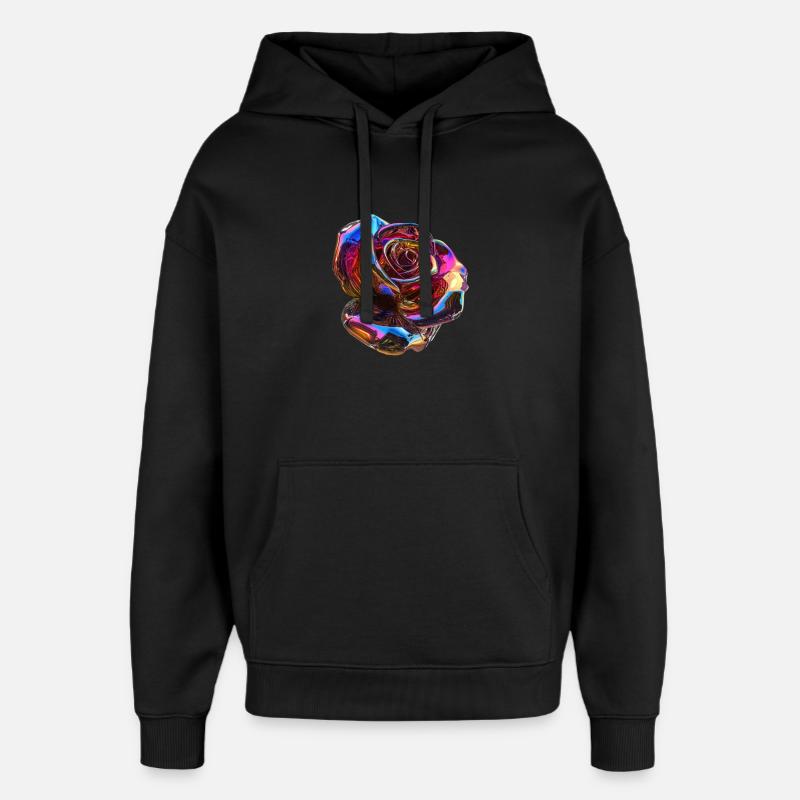 Rose arc-en-ciel irisée - Sweat à capuche unisexe Stanley/Stella Oversized - noir