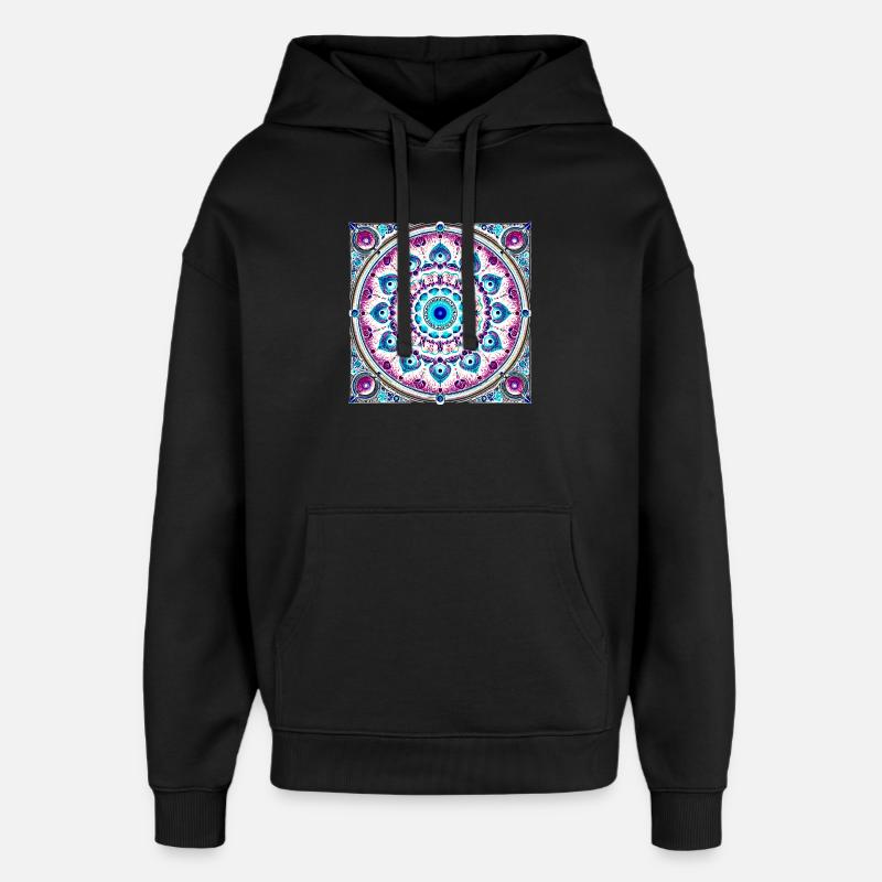Mandala Orbital Bleu-Rose - Sweat à capuche unisexe Stanley/Stella Oversized - noir
