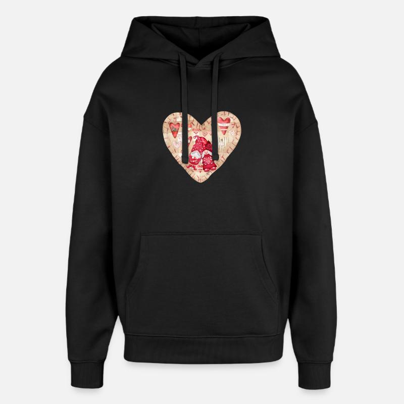 Verliebte Gartenzwerge Herz Design - Oversized Unisex Hoodie von Stanley/Stella - Schwarz