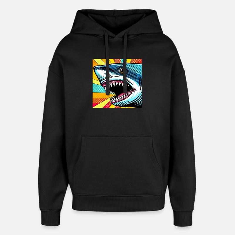 Requin Pop Art - Sweat à capuche unisexe Stanley/Stella Oversized - noir