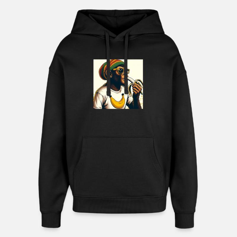 Cool monkey eats banana - Oversized Unisex Hoodie by Stanley/Stella - black