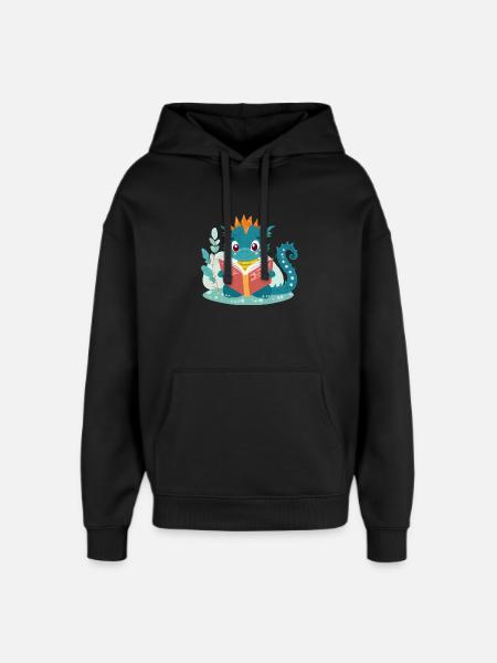 Little dragon with book - Oversized Unisex Hoodie by Stanley/Stella - black