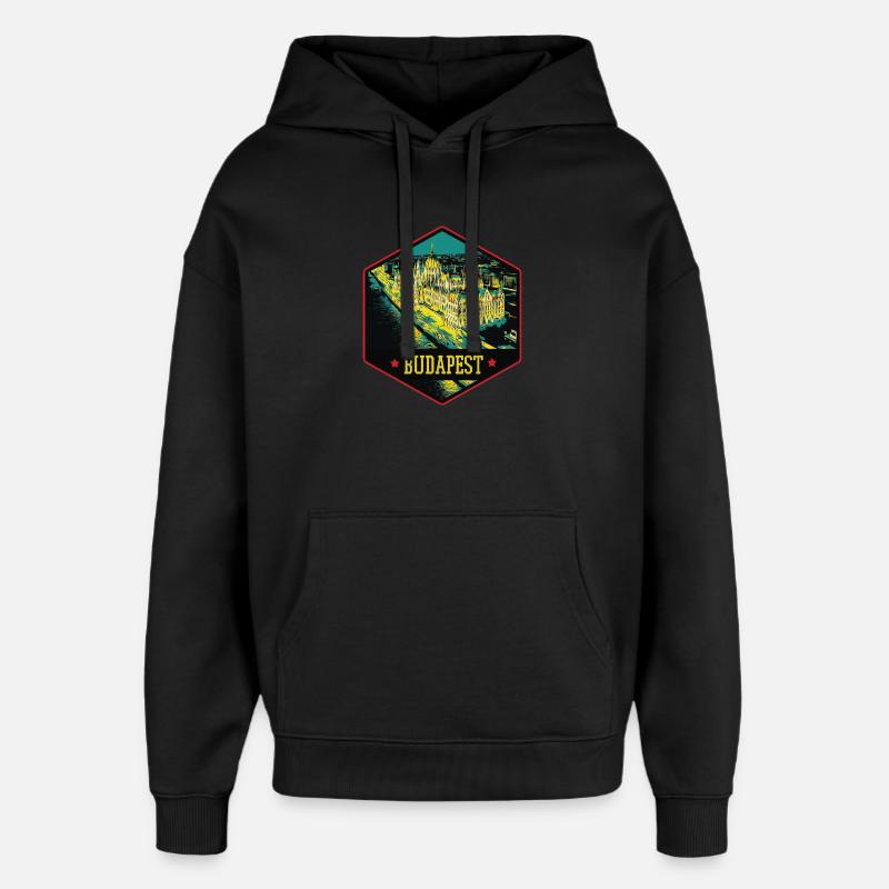 Nächtliche Illustration Historisches Budapest - Oversized Unisex Hoodie von Stanley/Stella - Schwarz