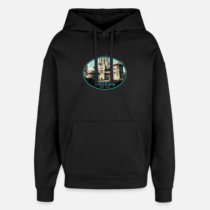 Illustration Château Butrón, Espagne - Sweat à capuche unisexe Stanley/Stella Oversized - noir