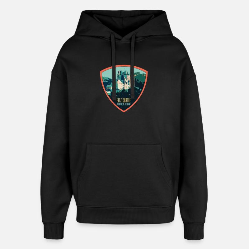 Illustration Château Eltz, Moselle, Allemagne - Sweat à capuche unisexe Stanley/Stella Oversized - noir