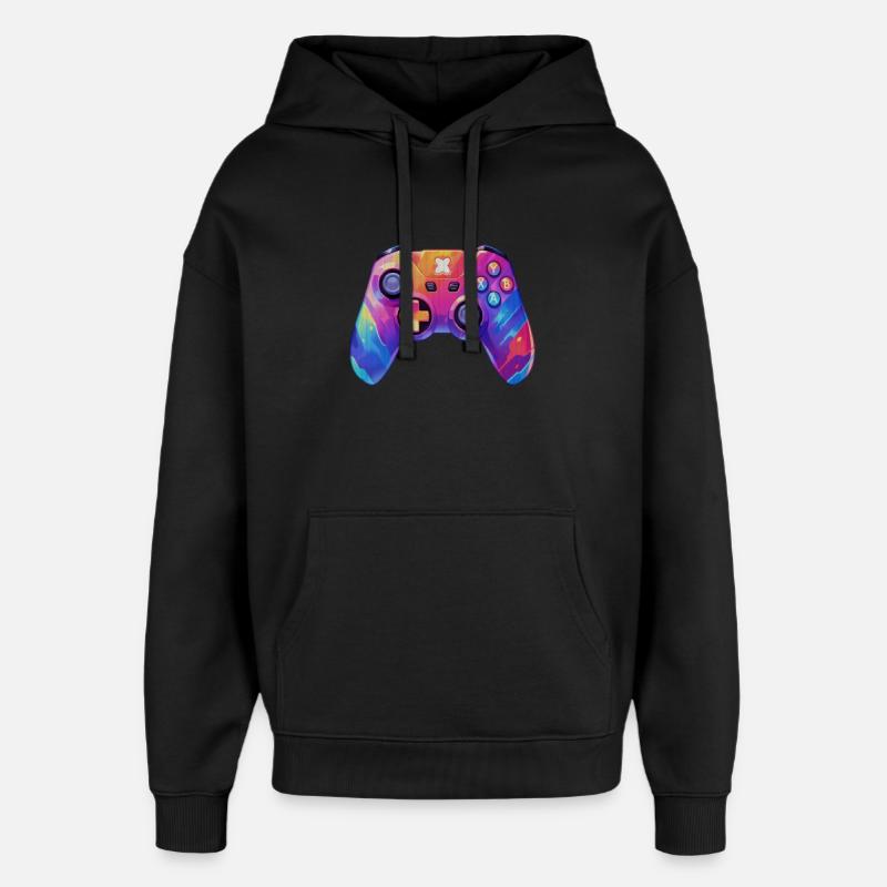Pixel art video game controller - Oversized Unisex Hoodie by Stanley/Stella - black
